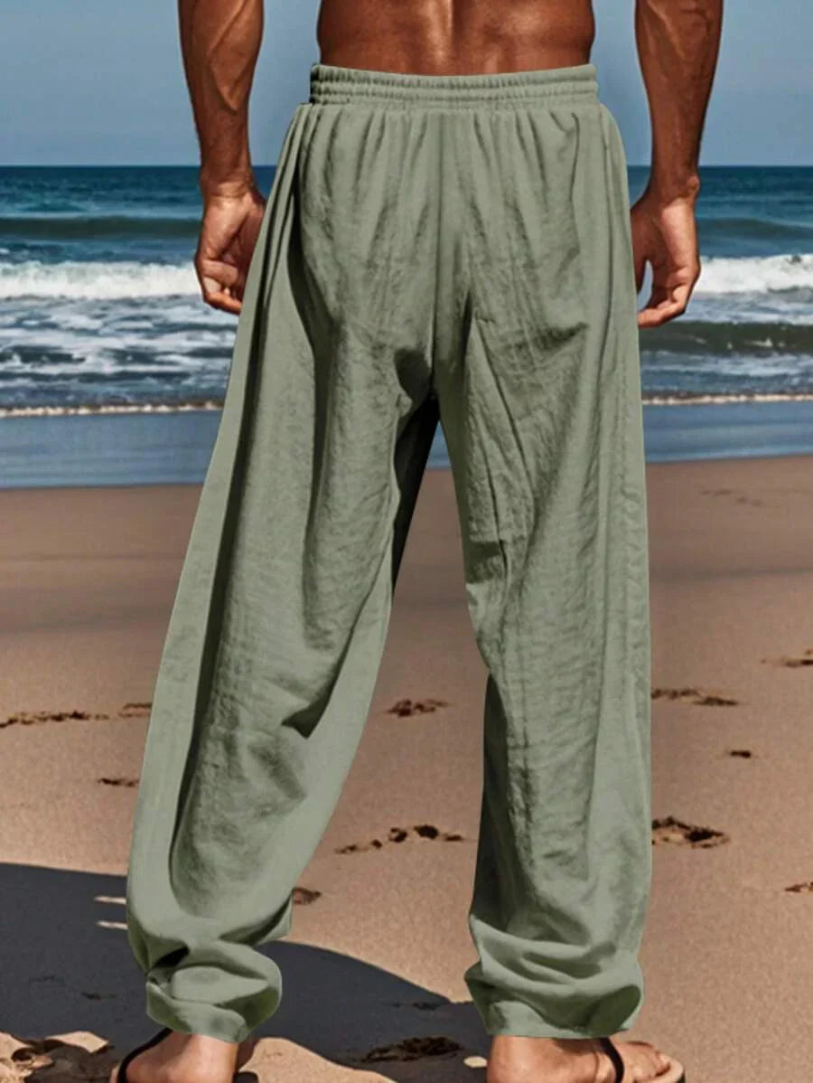 PANTALON LÉGER EN LIN AVEC CORDON