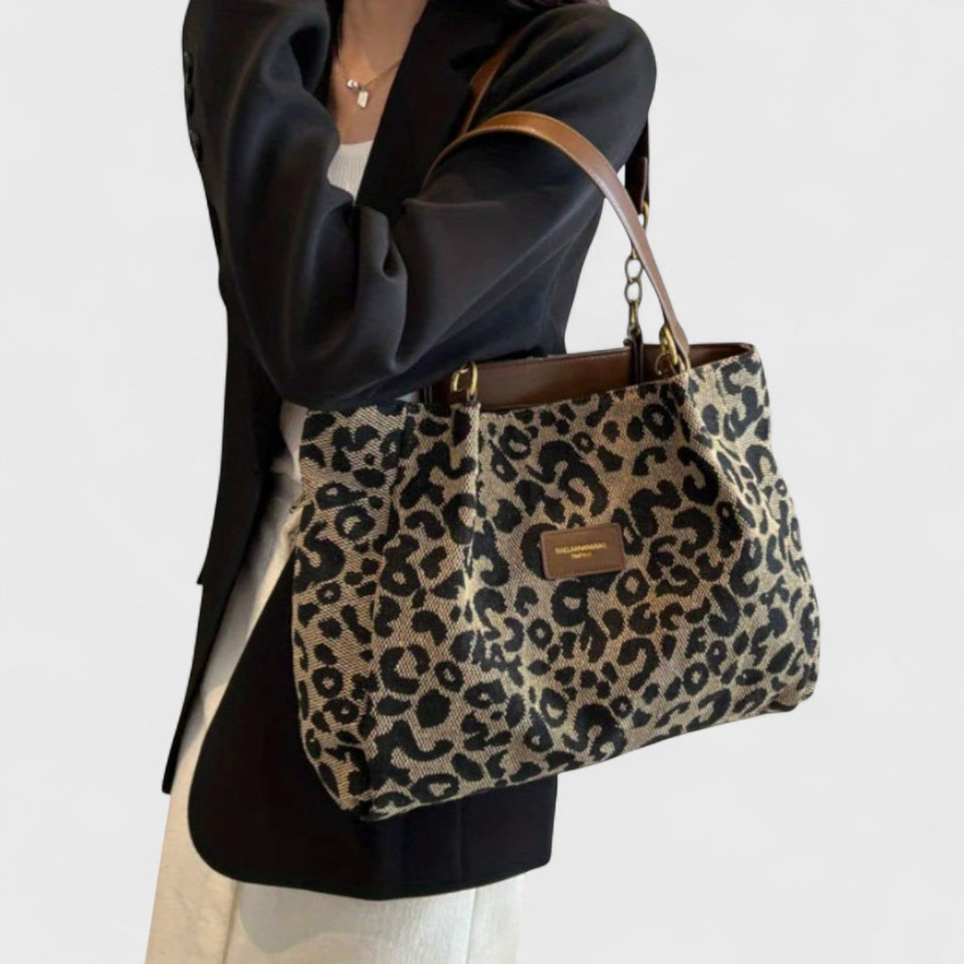 SAC SHOPPING EN TOILE MOTIF LÉOPARD