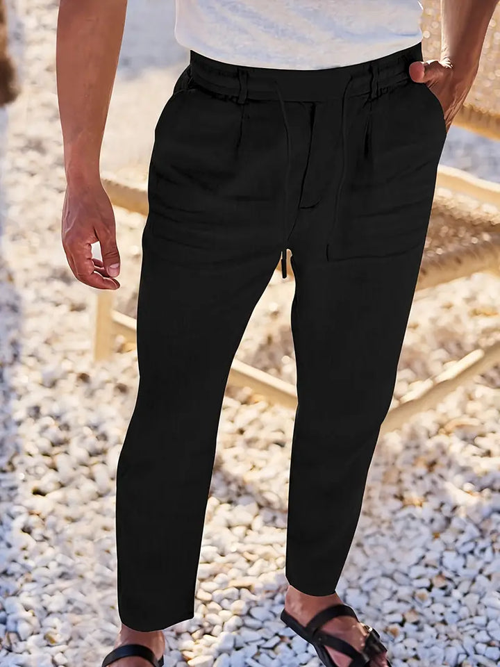 PANTALONS LARGES EN LIN AVEC CORDON