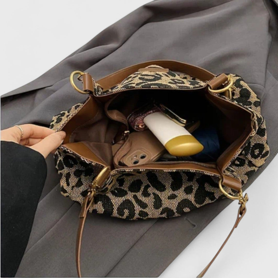 SAC SHOPPING EN TOILE MOTIF LÉOPARD