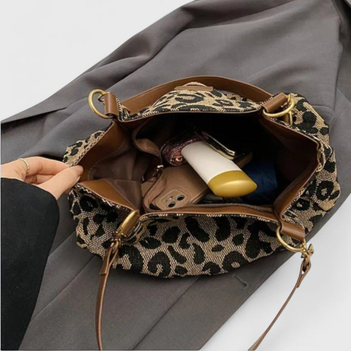 SAC SHOPPING EN TOILE MOTIF LÉOPARD