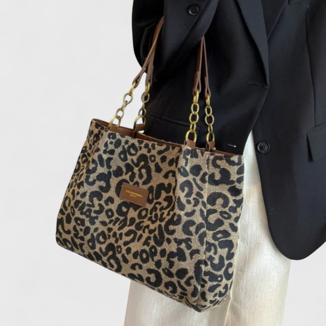 SAC SHOPPING EN TOILE MOTIF LÉOPARD