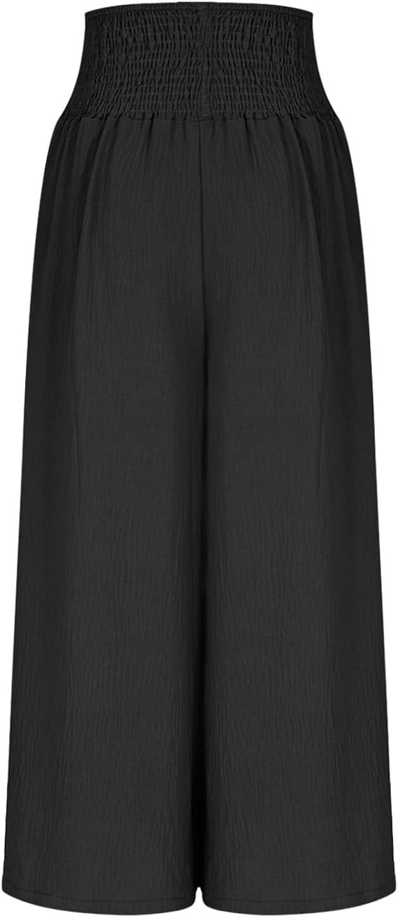 Pantalon large pour femme avec taille smockée