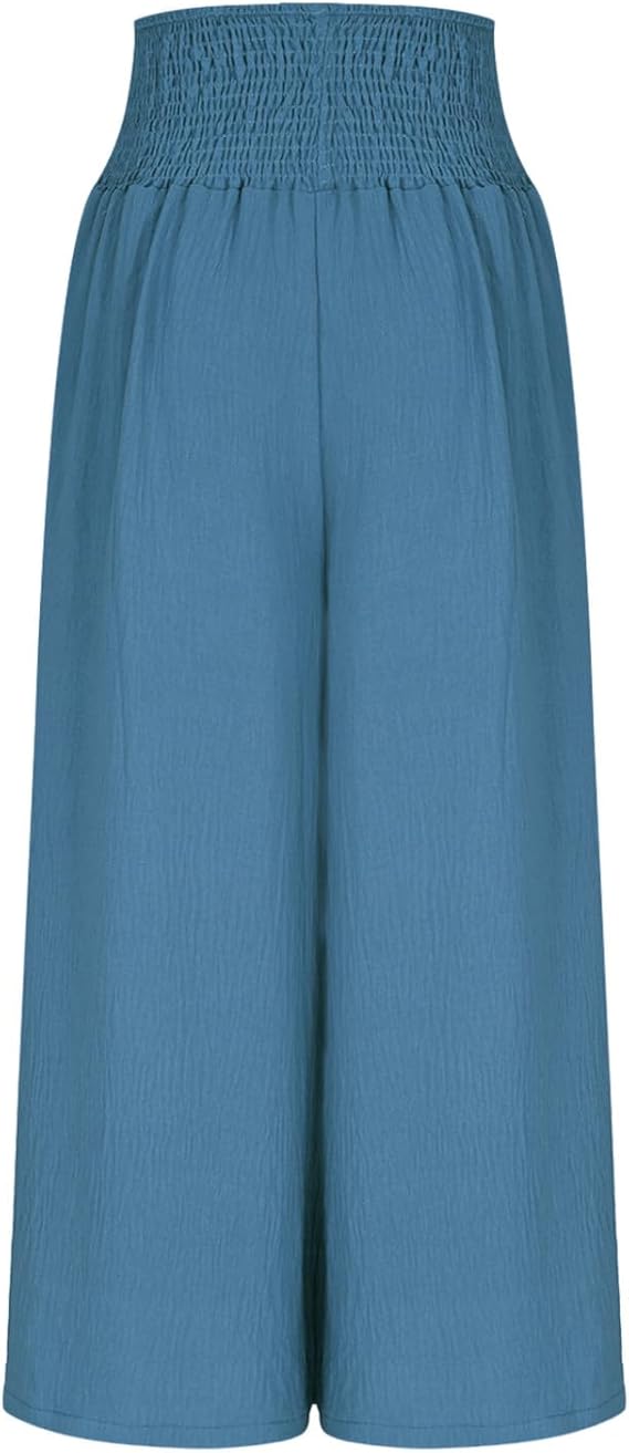 Pantalon large pour femme avec taille smockée