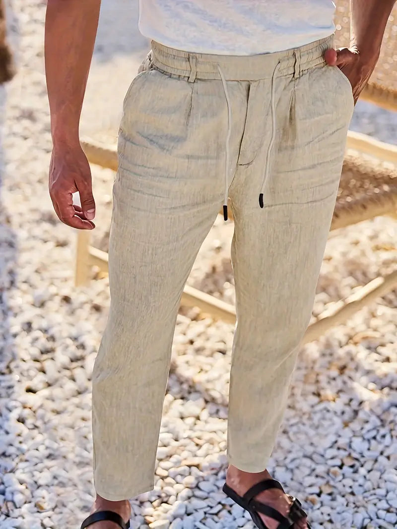 PANTALONS LARGES EN LIN AVEC CORDON