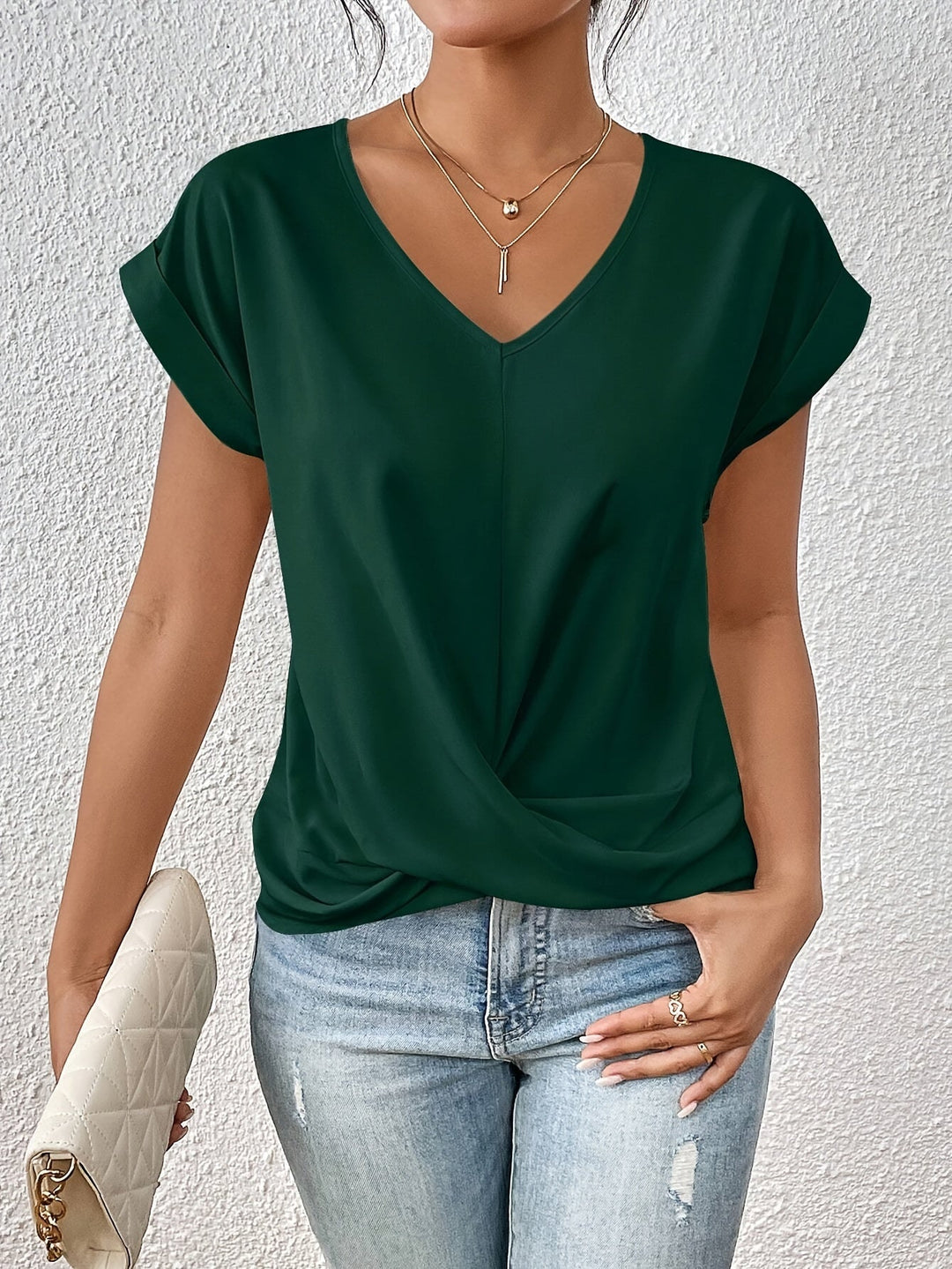 T-shirt décontracté avec col en V doux