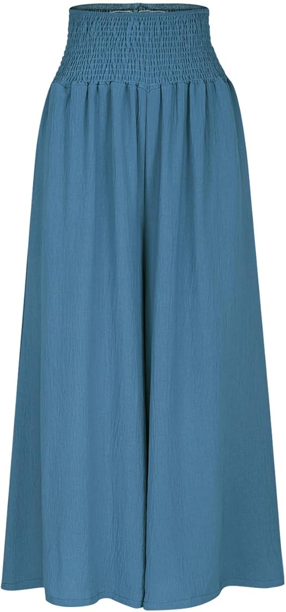Pantalon large pour femme avec taille smockée