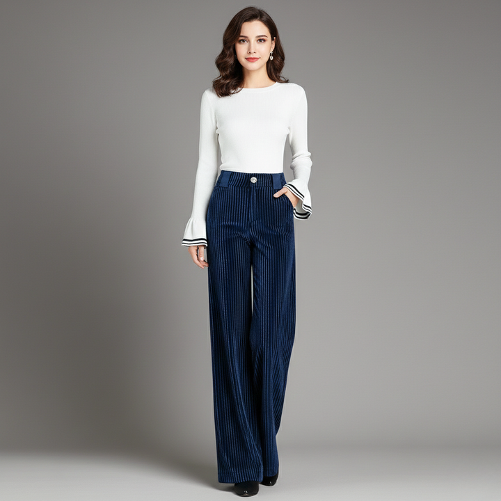 PANTALON EN VELOURS TRICOTÉ TAILLE HAUTE POUR FEMME