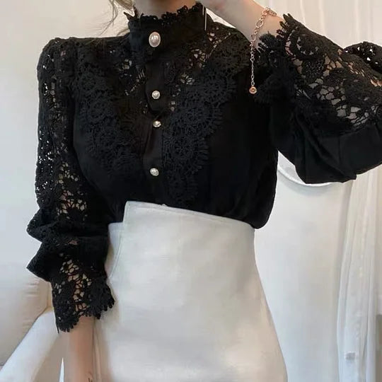 Chemise à manches longues avec dentelle et détails Tove