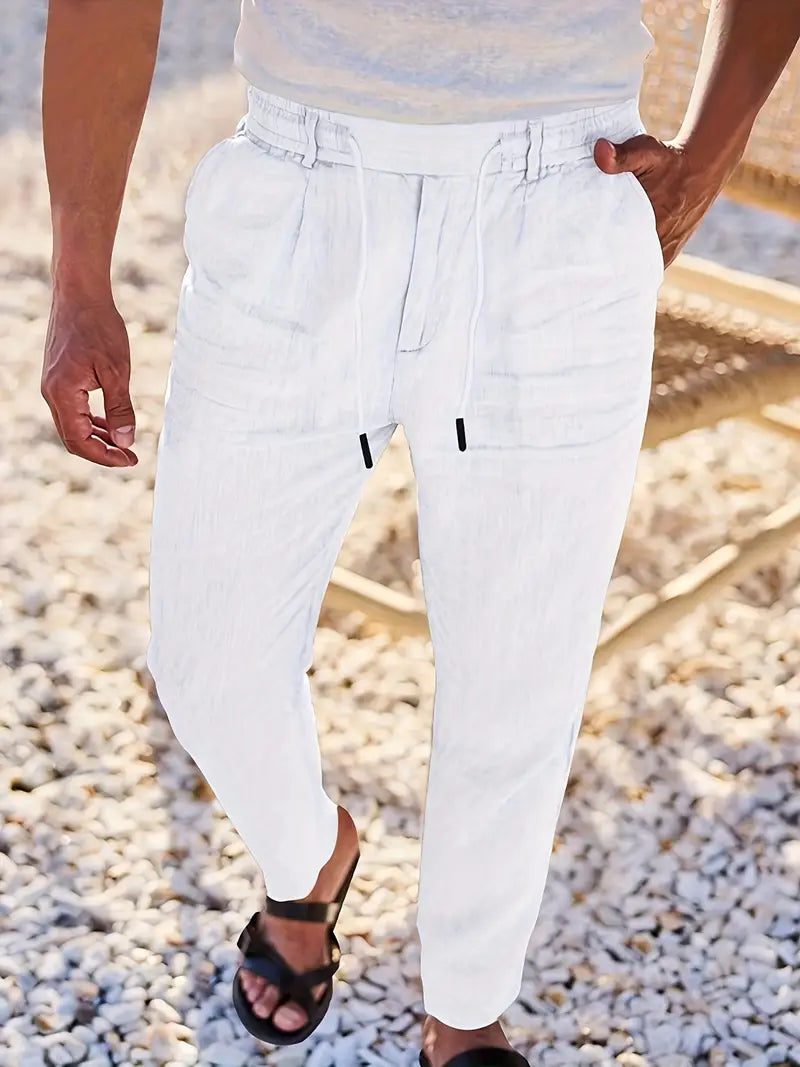 PANTALONS LARGES EN LIN AVEC CORDON