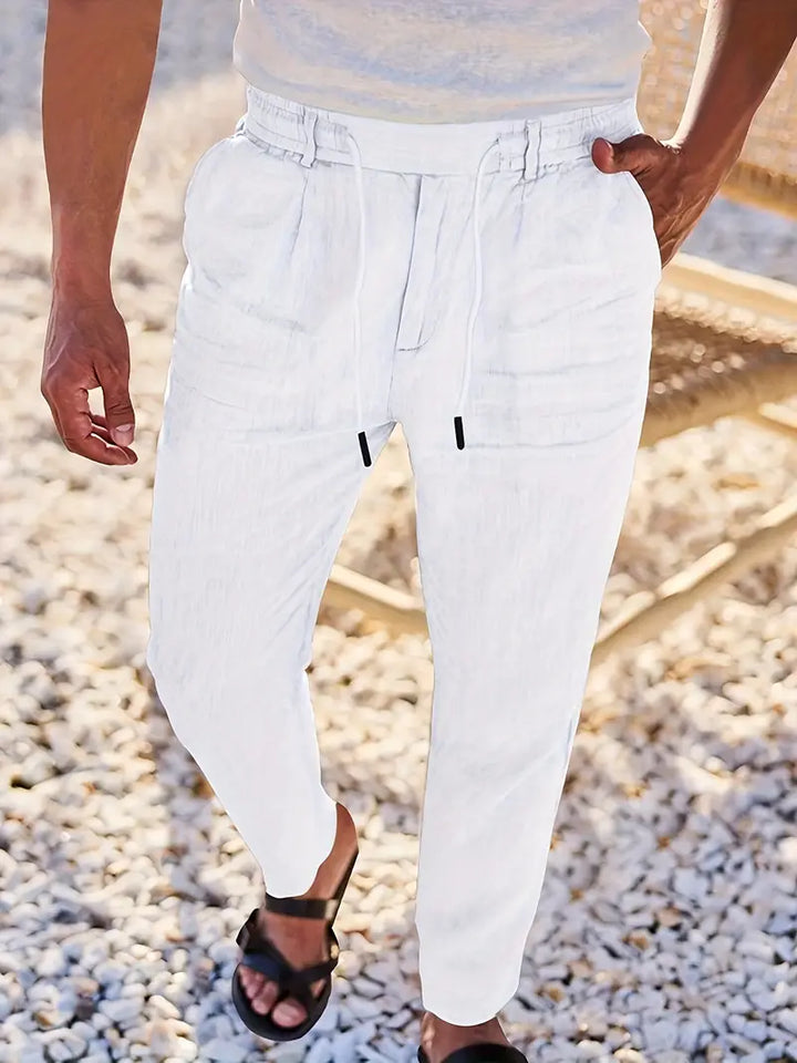 PANTALONS LARGES EN LIN AVEC CORDON
