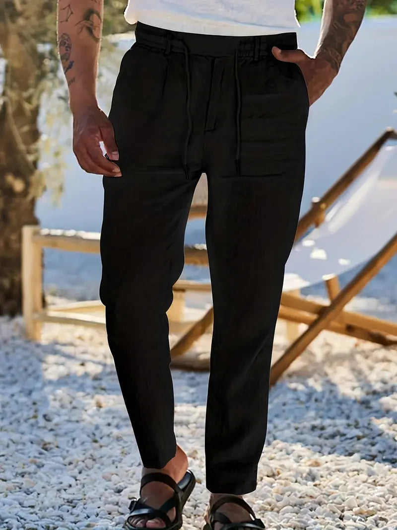 PANTALONS LARGES EN LIN AVEC CORDON