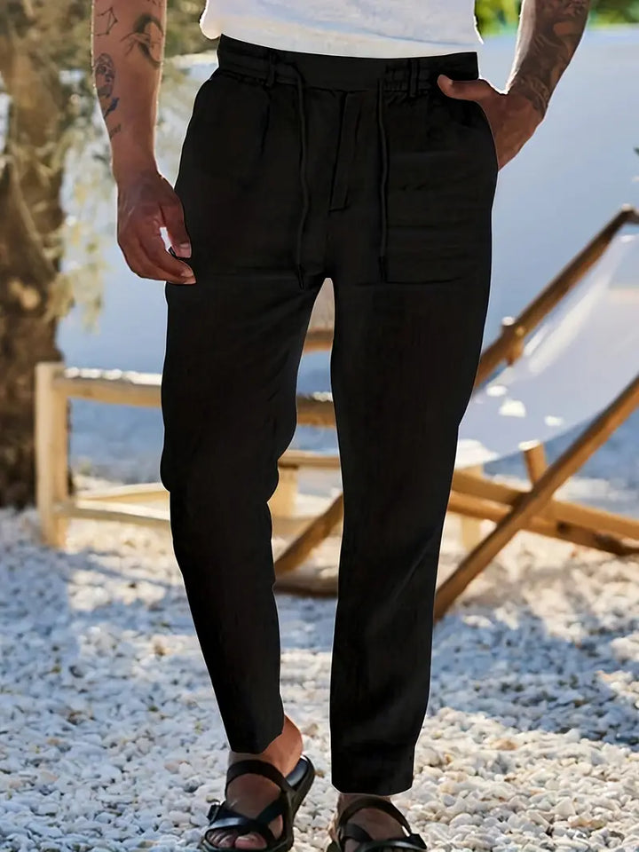 PANTALONS LARGES EN LIN AVEC CORDON