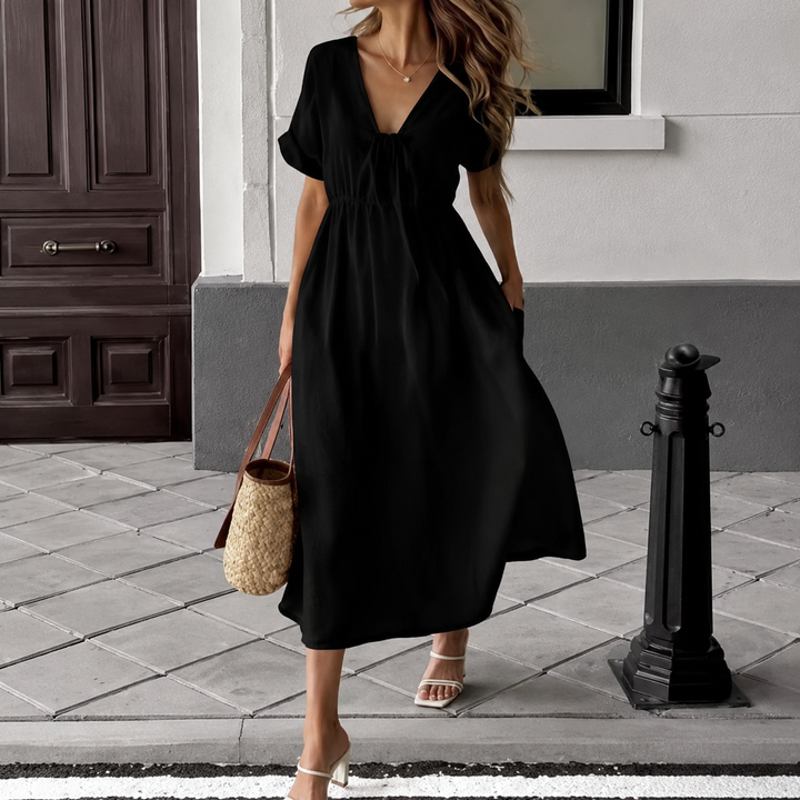 Robe Longue Fluide à Col V Noué