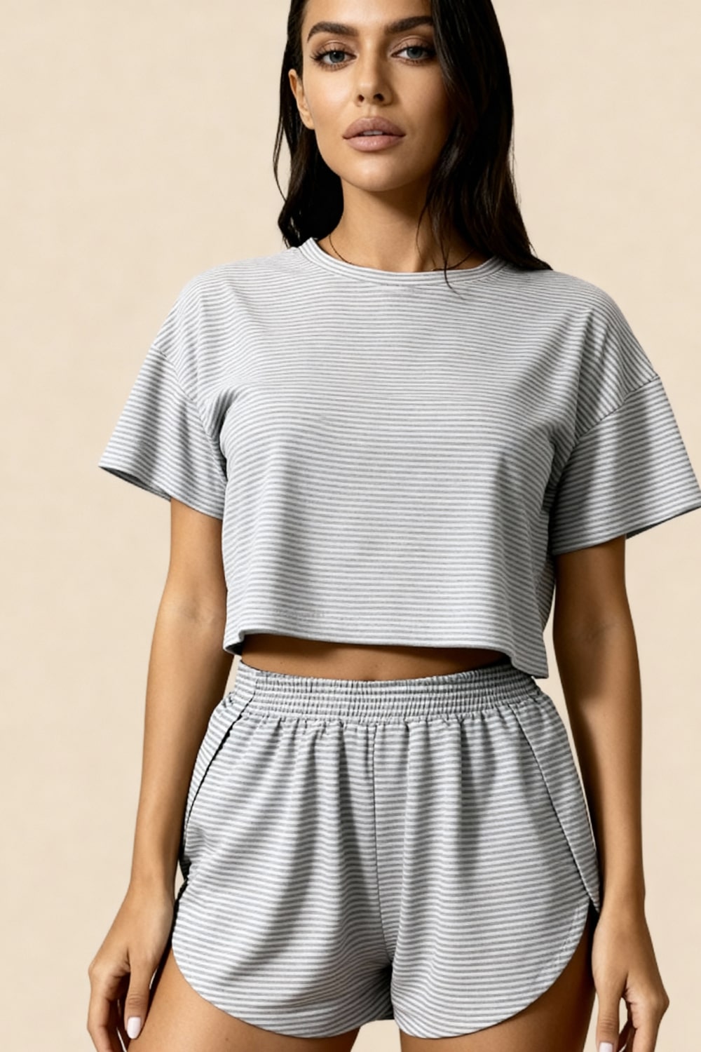 Ensemble short à fentes et crop top Carmen Gris