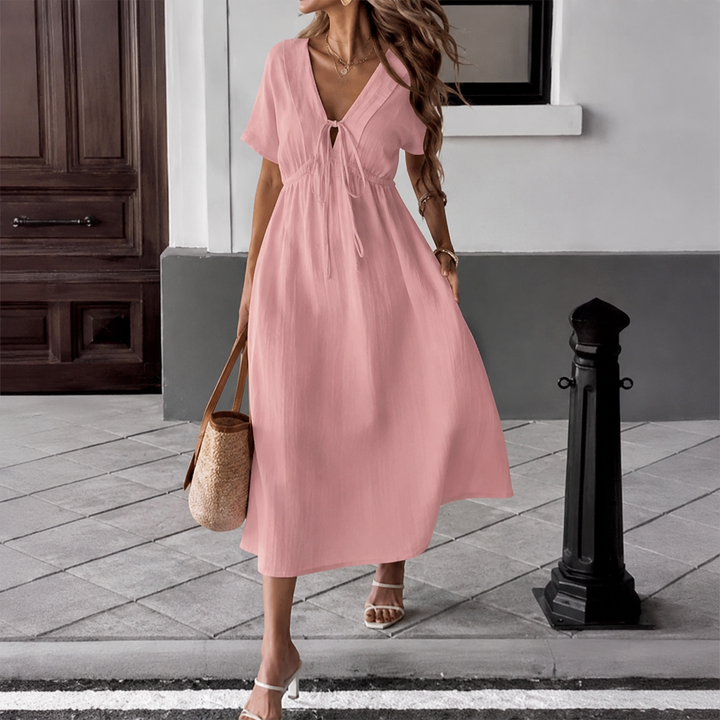 Robe Longue Fluide à Col V Noué