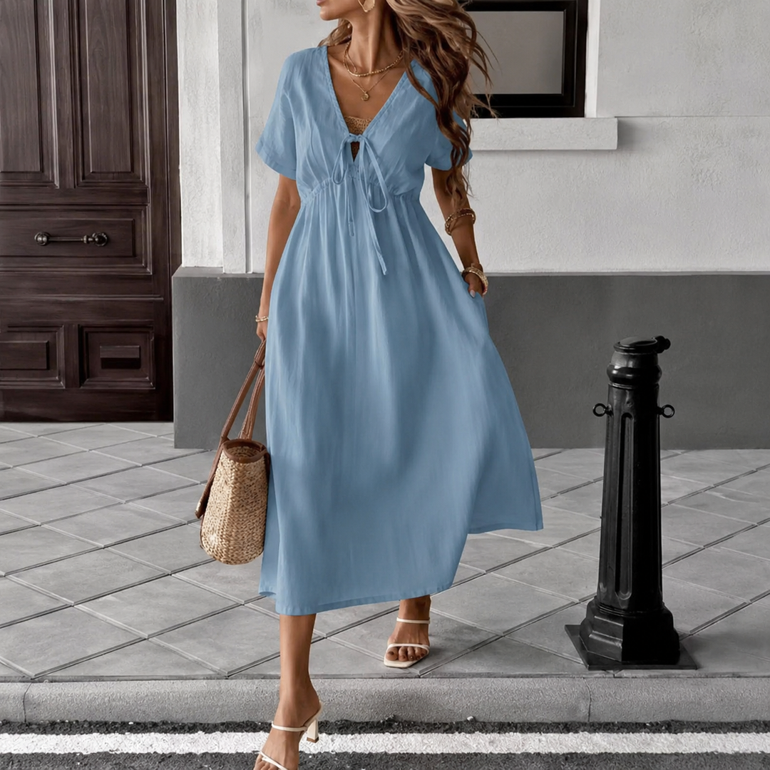 Robe Longue Fluide à Col V Noué