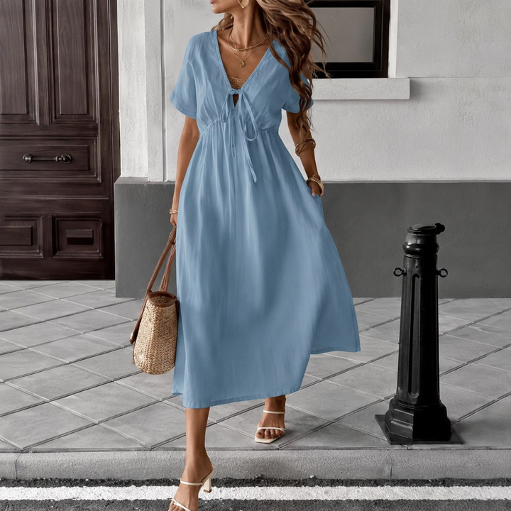 Robe Longue Fluide à Col V Noué