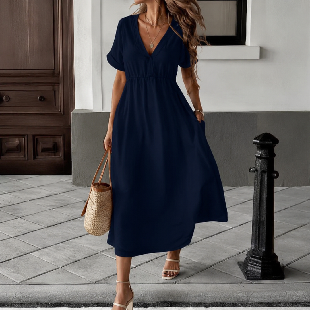 Robe Longue Fluide à Col V Noué