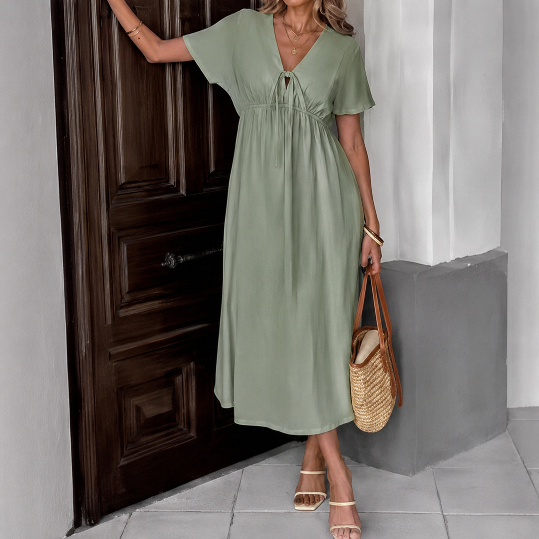 Robe Longue Fluide à Col V Noué