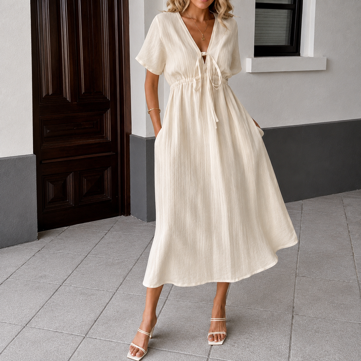 Robe Longue Fluide à Col V Noué