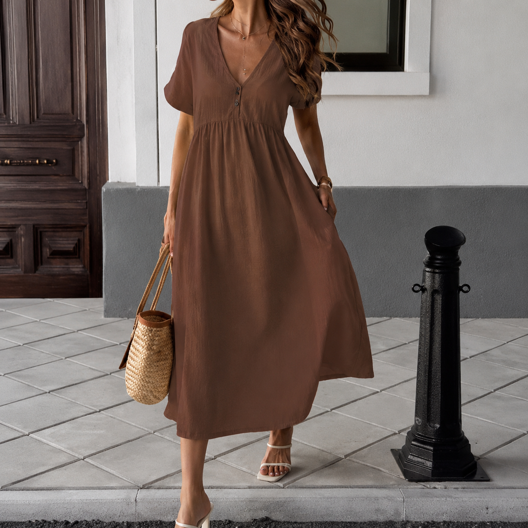 Robe Longue Fluide à Col V Noué
