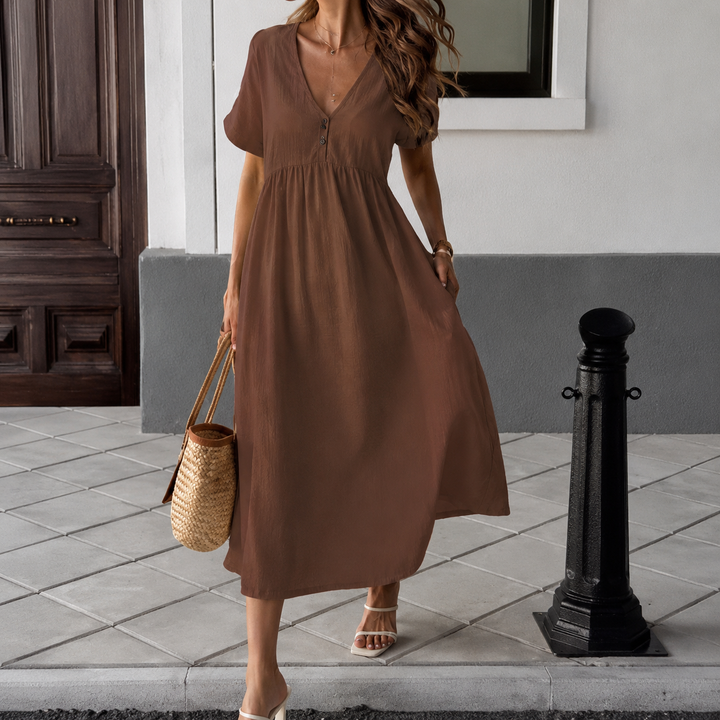 Robe Longue Fluide à Col V Noué
