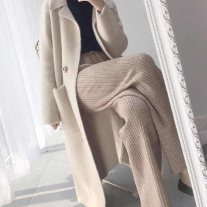 Pantalon ample en maille côtelée à laçage