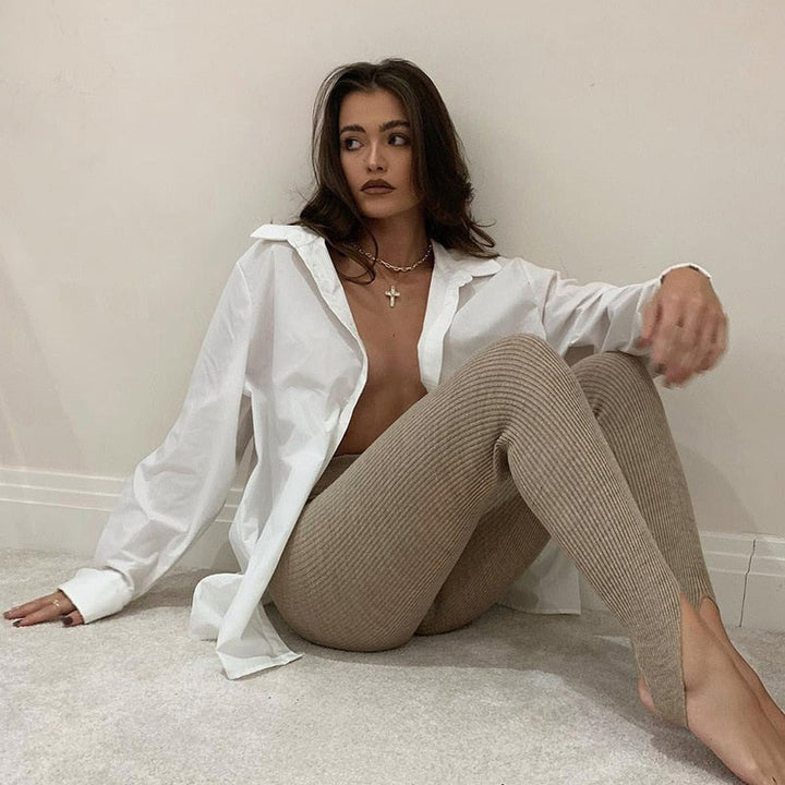 Leggings côtelés à sous-pied