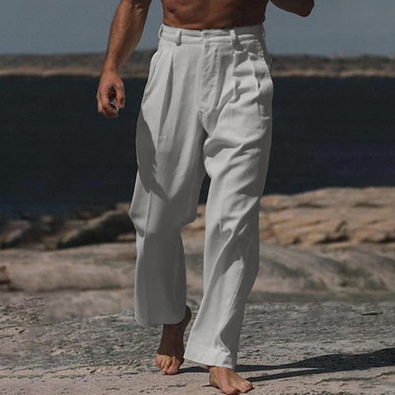 THEO PANTALONS EN LIN À JAMBES LARGES