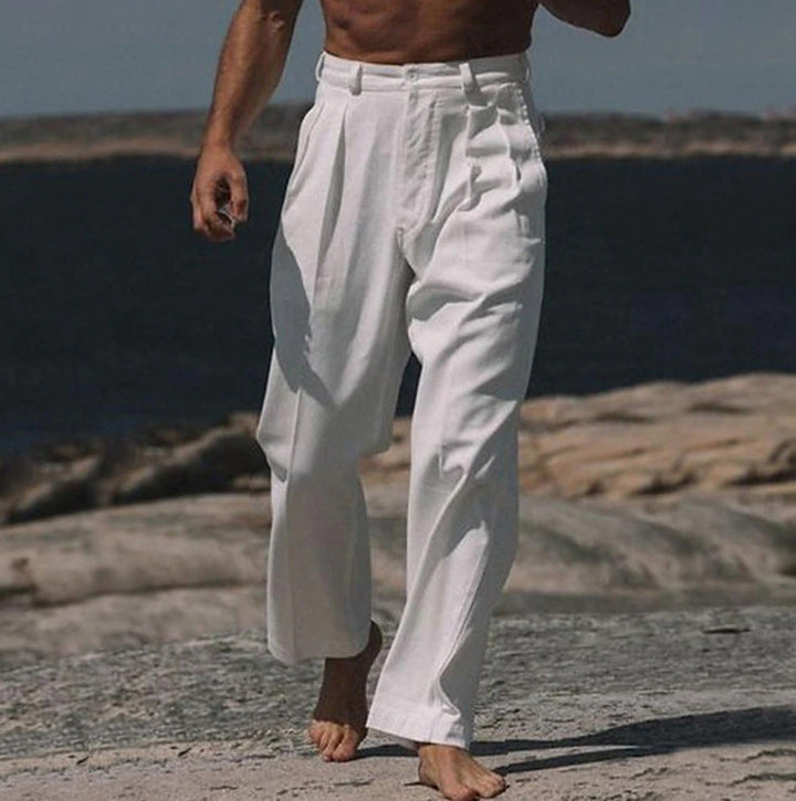 THEO PANTALONS EN LIN À JAMBES LARGES
