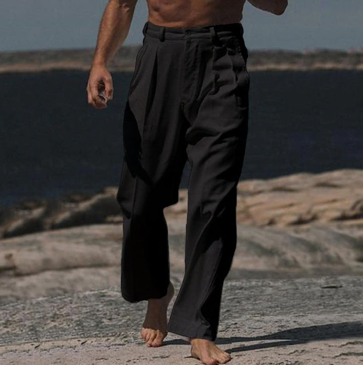 THEO PANTALONS EN LIN À JAMBES LARGES