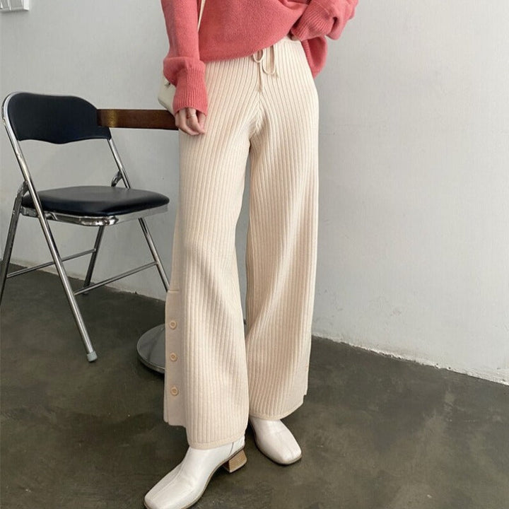 Pantalon ample en maille à boutons sur les jambes