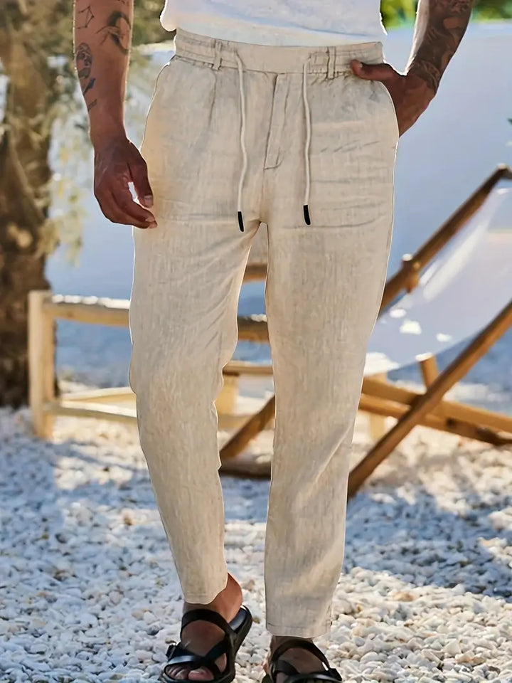 PANTALONS LARGES EN LIN AVEC CORDON