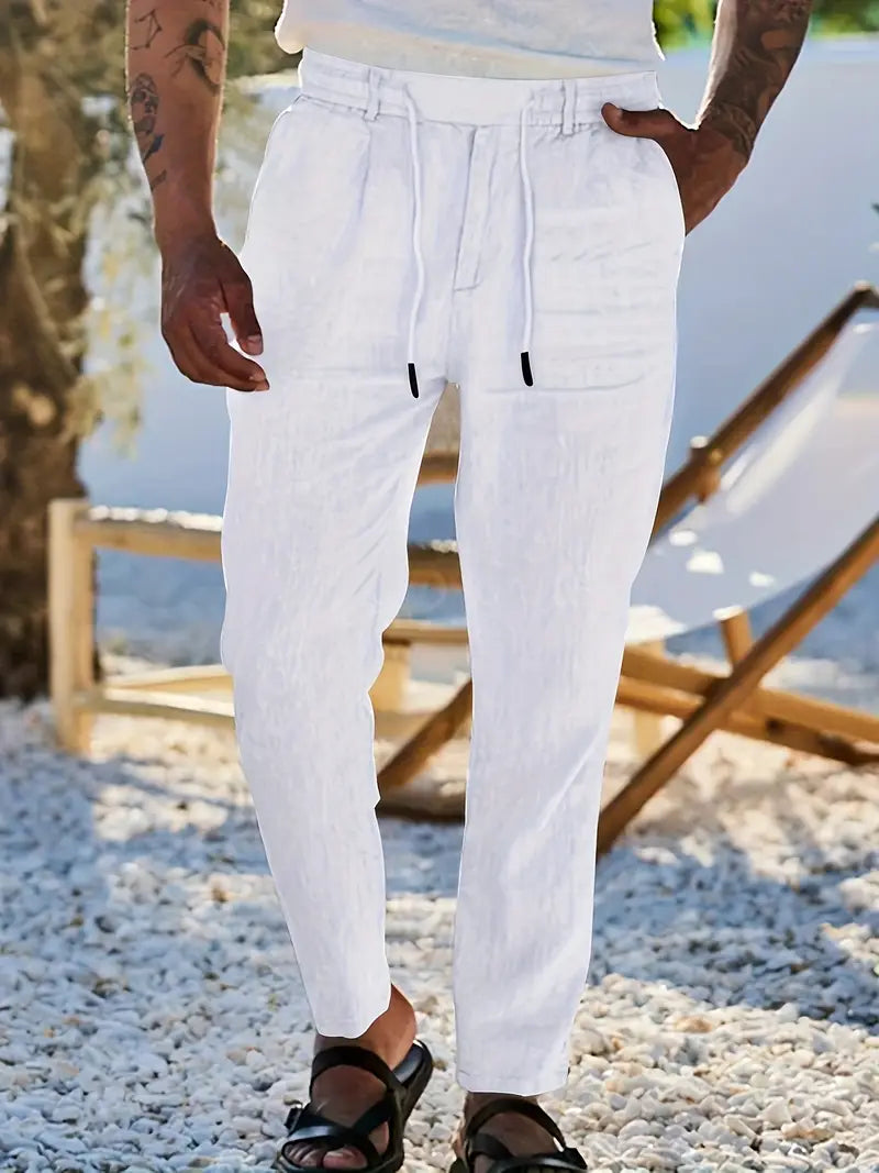 PANTALONS LARGES EN LIN AVEC CORDON