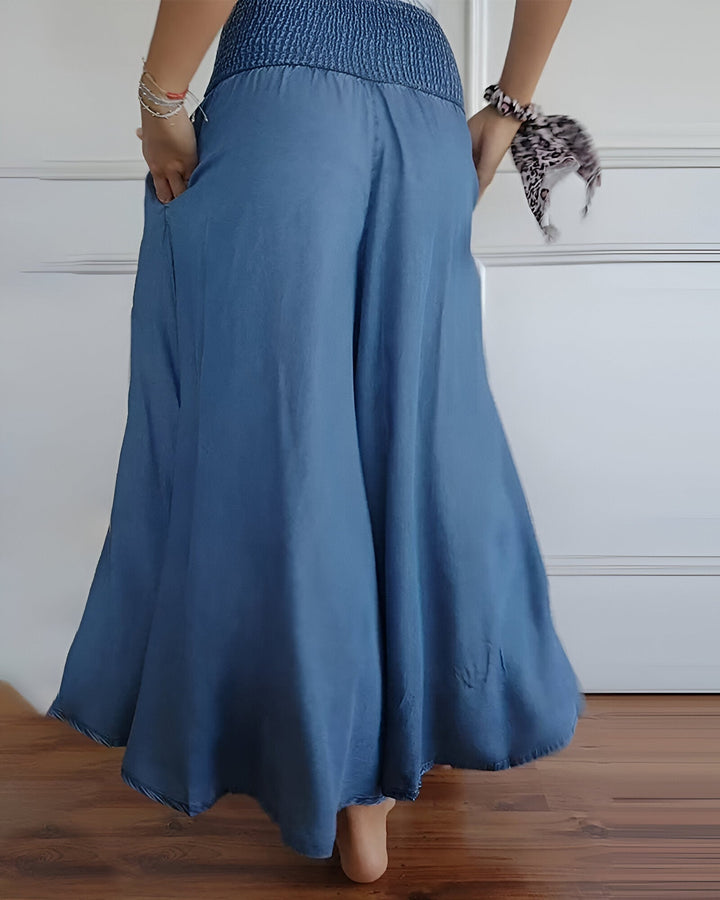 Pantalon large pour femme avec taille smockée