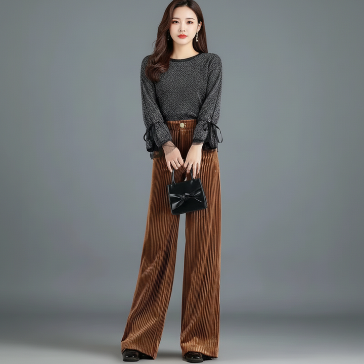 PANTALON EN VELOURS TRICOTÉ TAILLE HAUTE POUR FEMME