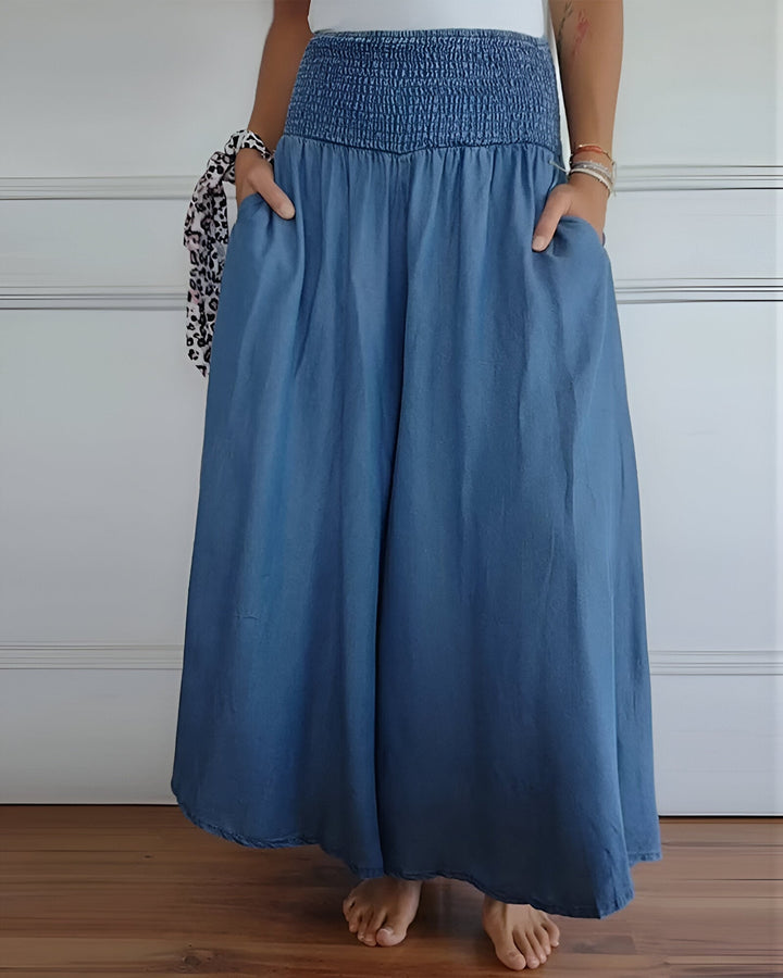 Pantalon large pour femme avec taille smockée