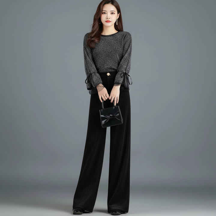 PANTALON EN VELOURS TRICOTÉ TAILLE HAUTE POUR FEMME