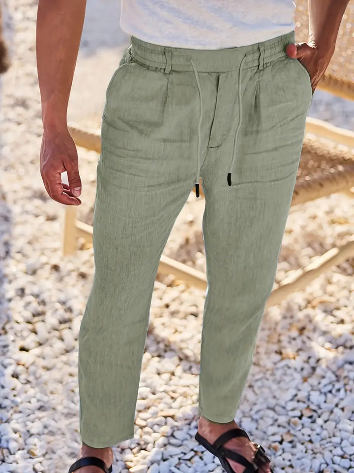 PANTALONS LARGES EN LIN AVEC CORDON