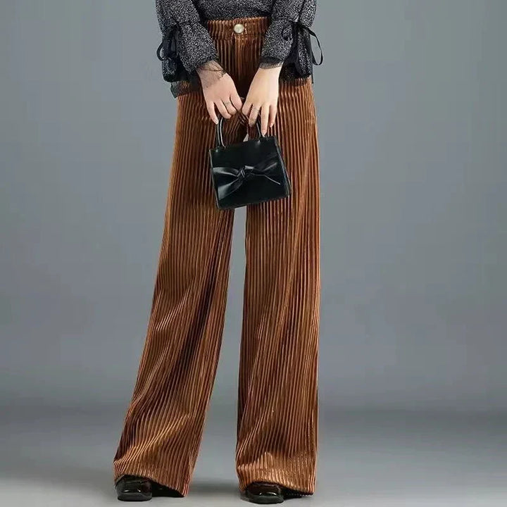 PANTALON EN VELOURS TRICOTÉ TAILLE HAUTE POUR FEMME