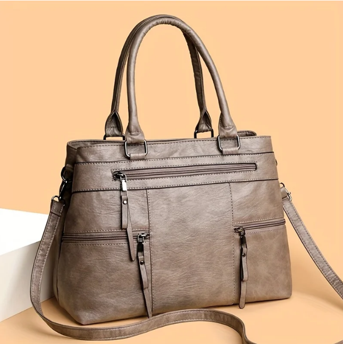 Sac fourre-tout en cuir vegan à plusieurs poches pour femmes