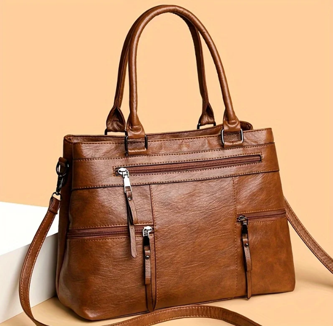 Sac fourre-tout en cuir vegan à plusieurs poches pour femmes