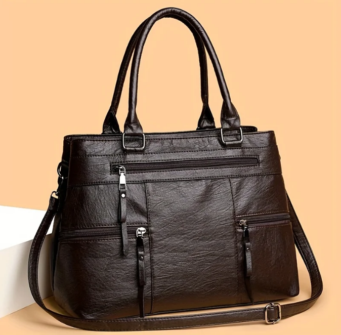Sac fourre-tout en cuir vegan à plusieurs poches pour femmes