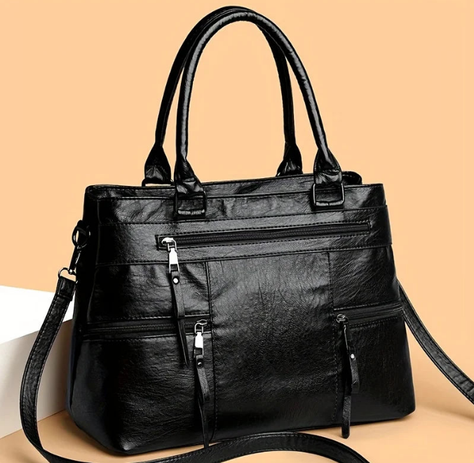 Sac fourre-tout en cuir vegan à plusieurs poches pour femmes