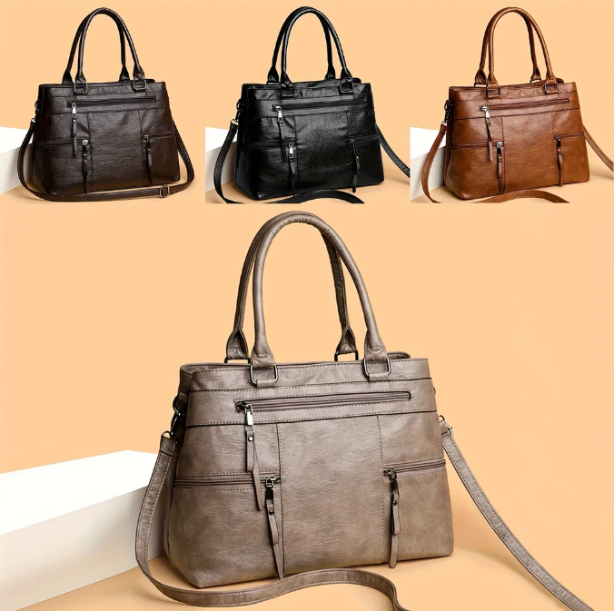 Sac fourre-tout en cuir vegan à plusieurs poches pour femmes