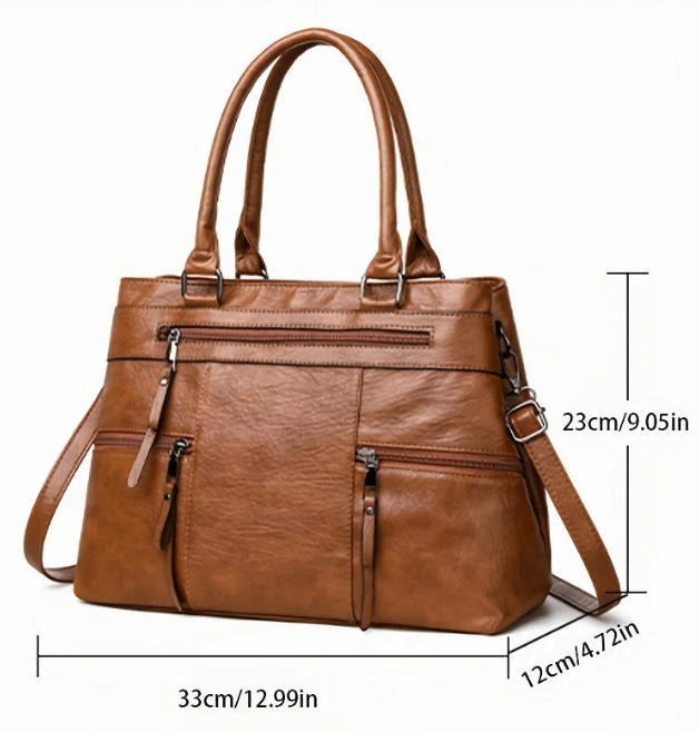 Sac fourre-tout en cuir vegan à plusieurs poches pour femmes